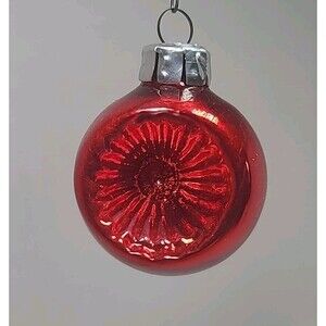 Vintage East Germany Indent Reflector 2" Glass Christmas Ornament Red